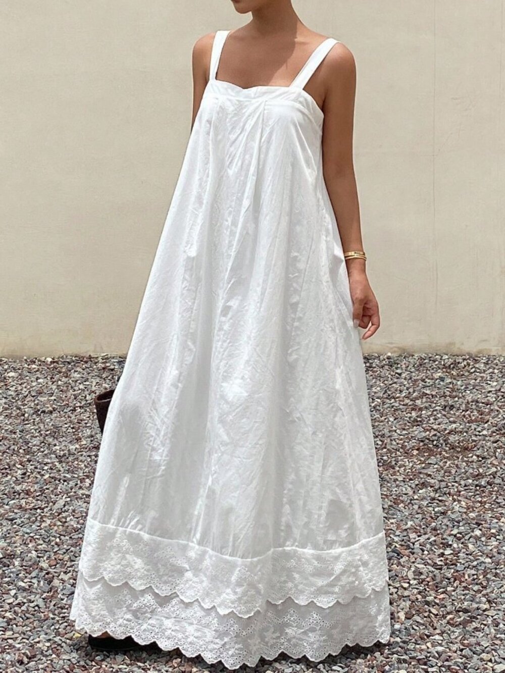 White Casual Women's Loose maxi Dress - Picture 1 of 7